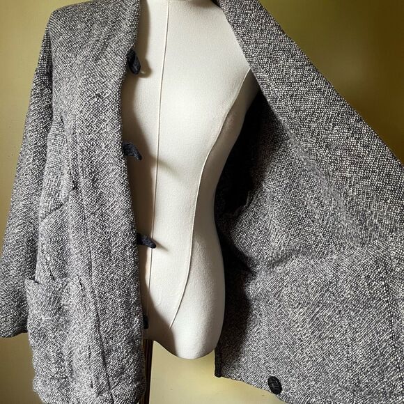 Vintage Su-Zen 100% Wool Oversized Coat Jacketโ One Size Gray Black Minimalist - Picture 5 of 8